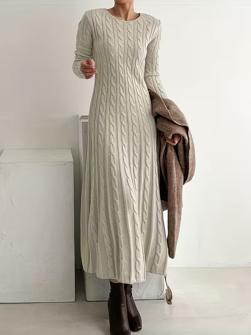 Amethyst | Women's Crew Neck Long Sleeve Cable Knit Maxi Dress