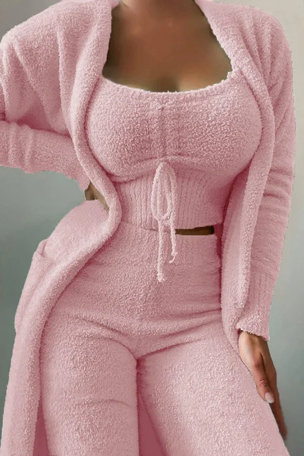 Anneliese | Women's Fuzzy Three Piece Wide Leg Pants Lounge Set
