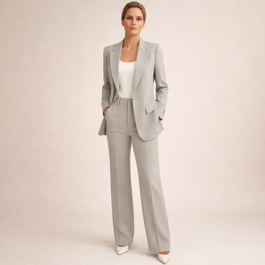 Briana | Women's Tailored Blazer Long Sleeve Pleated Straight Leg Two Piece Suit Set
