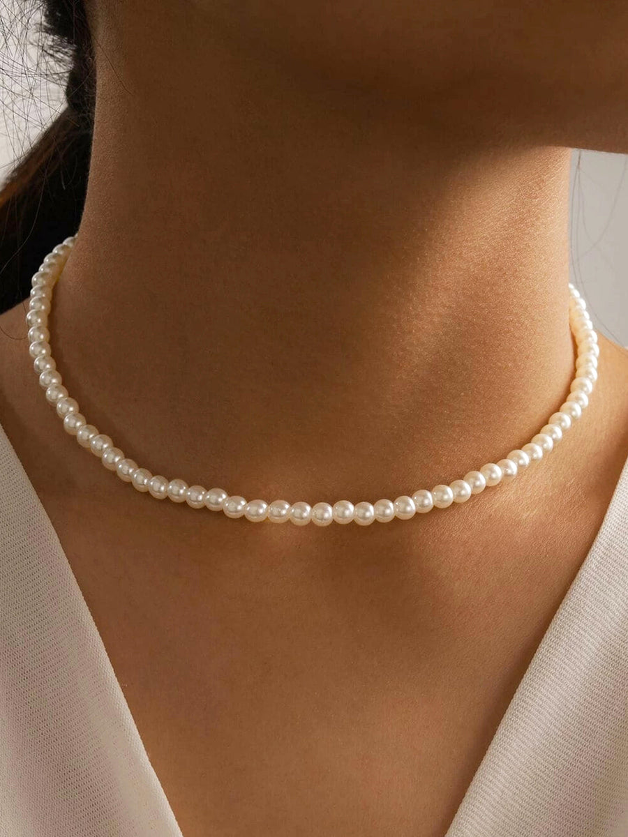 Emani | Women's Pearl Bead Single Strand Short Collar Necklace