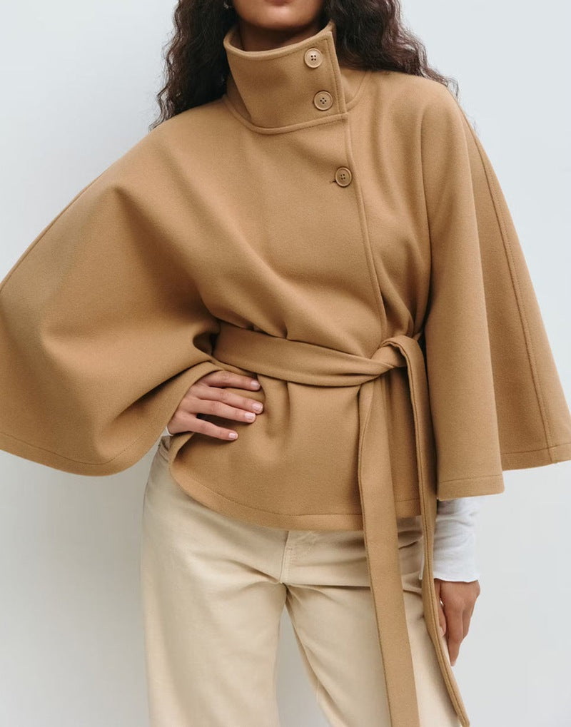 Felicia | Women's Belted High Turtle Neck Cape Coat Jacket – Hazel