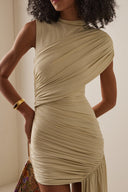 Jenna | Women's High Neck Ruched Draped Mini Dress