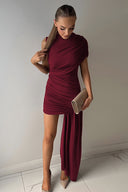 Jenna | Women's High Neck Ruched Draped Mini Dress
