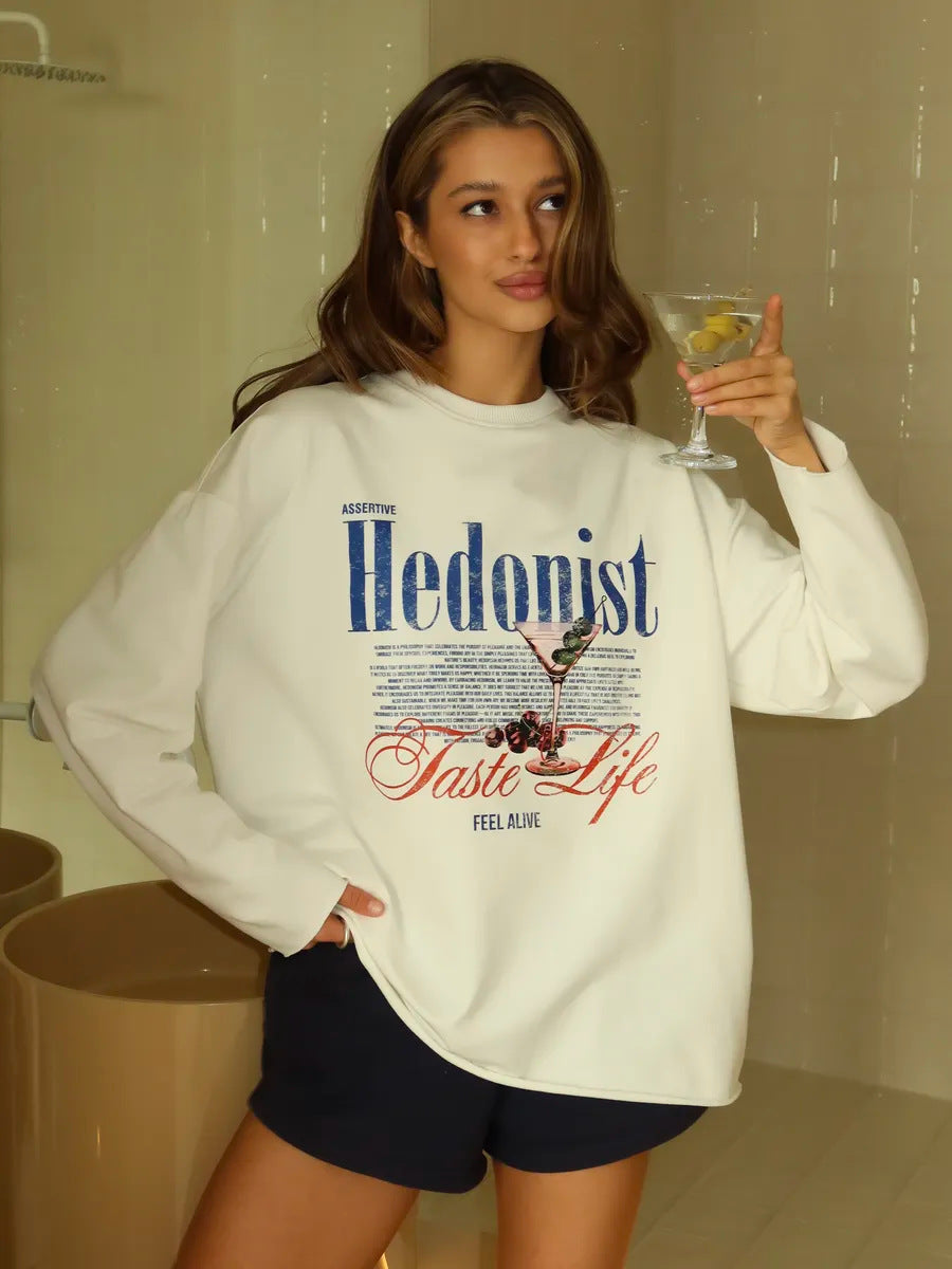 Jillian | Women's Crew Neck Long Sleeve Oversized Graphic Print Sweatshirt