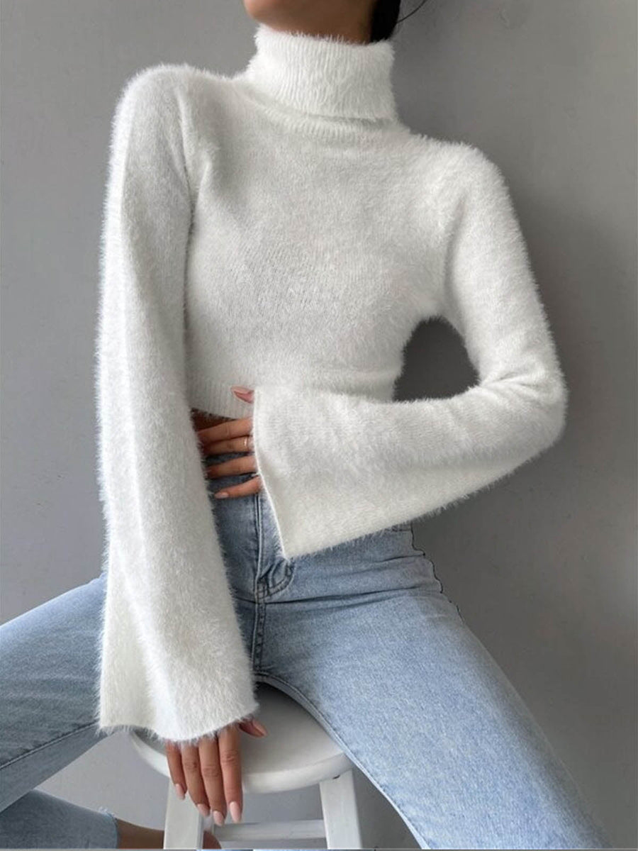 Kamilah | Women's Turtleneck Long Sleeve Cropped Flared Cuffs Knit Top