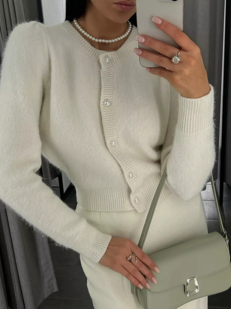 Kyndall | Women's Crew Neck Long Sleeve Button Front Knit Cardigan