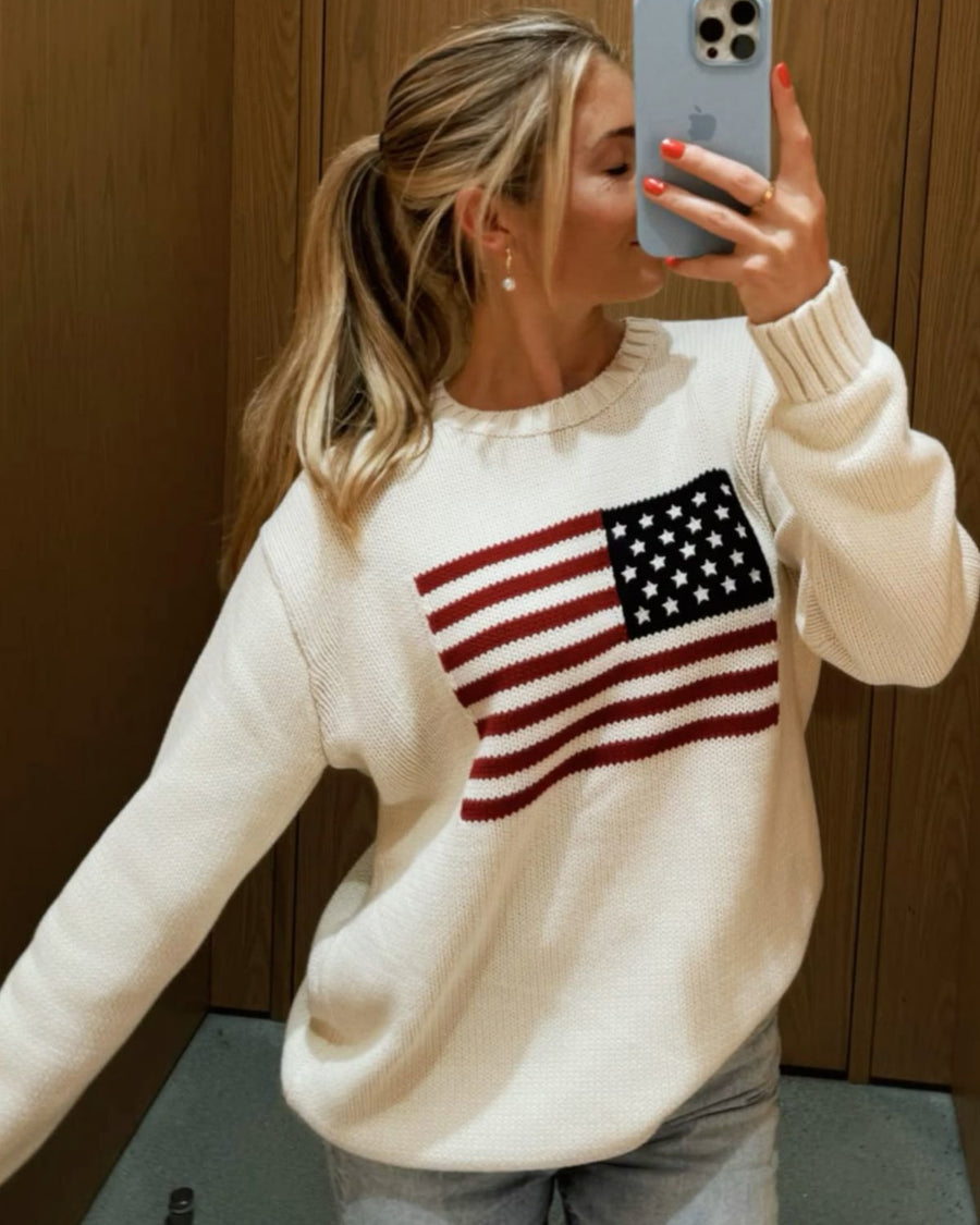 Lux | Women's Long Sleeve American Flag Warm Knit Sweater