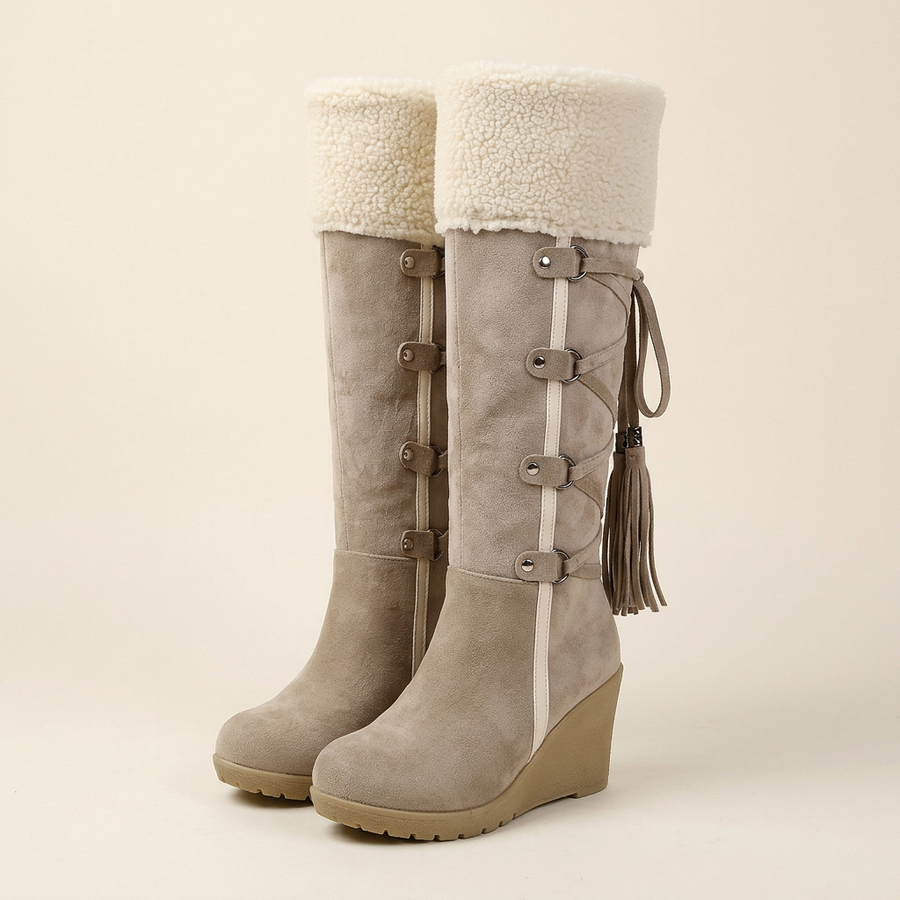 Marielle | Women's Casual Wedge Buckle Strap Mid-Calf Heel Boots