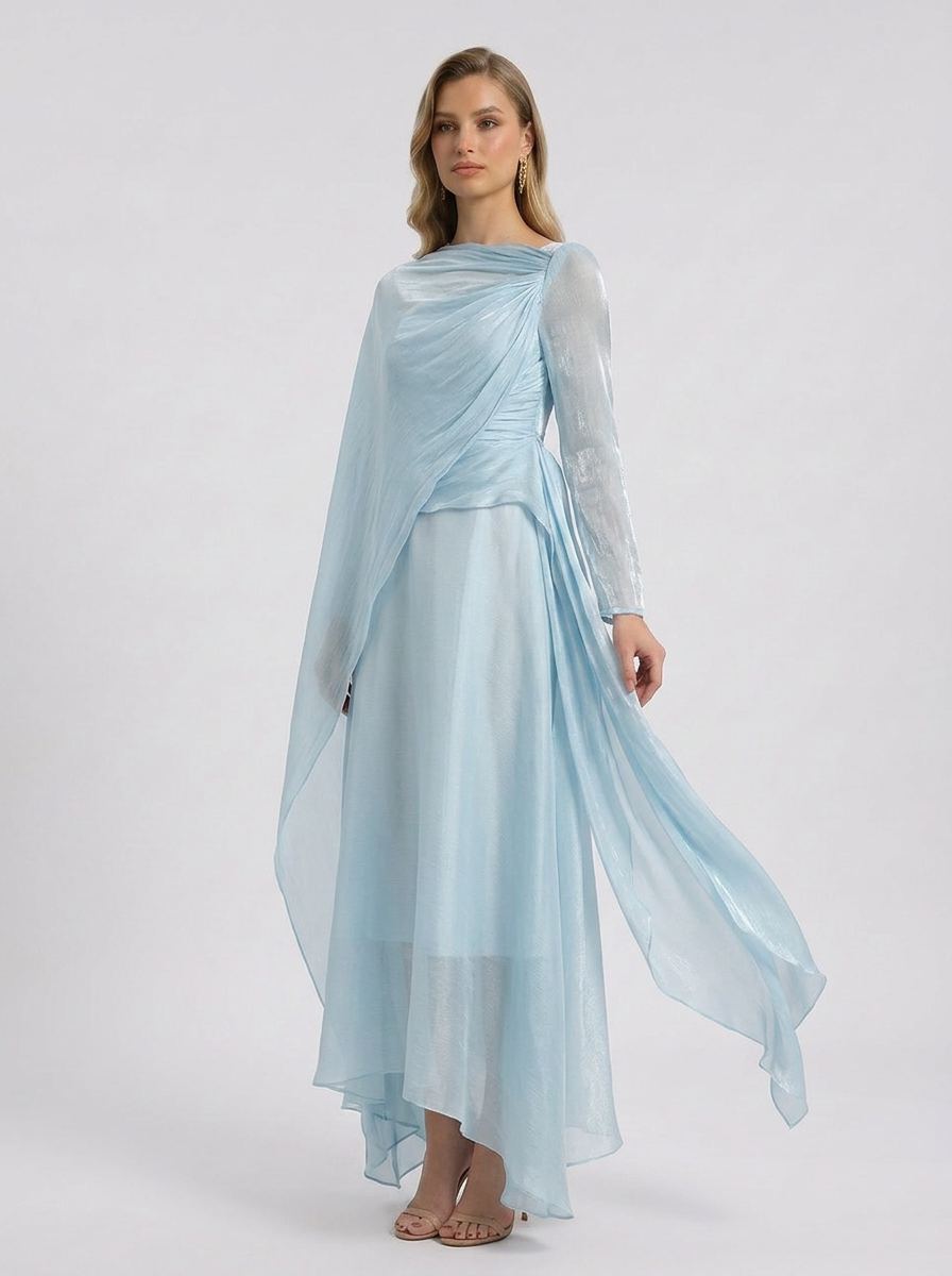 Madelyn | Women's Draped Long Sleeve Maxi Wedding Guest Dress