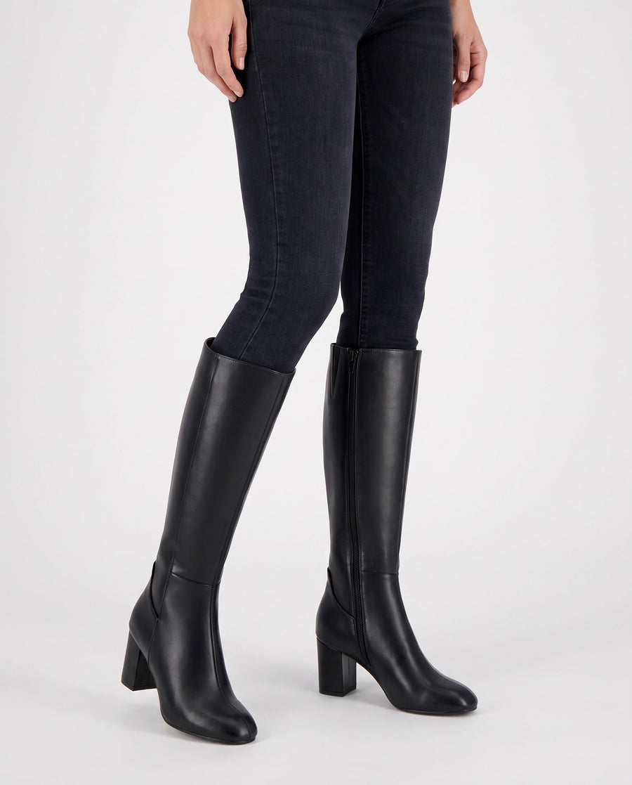 Priya | Women's Winter Round Toe Side Zip Block Heel Knee High Boots