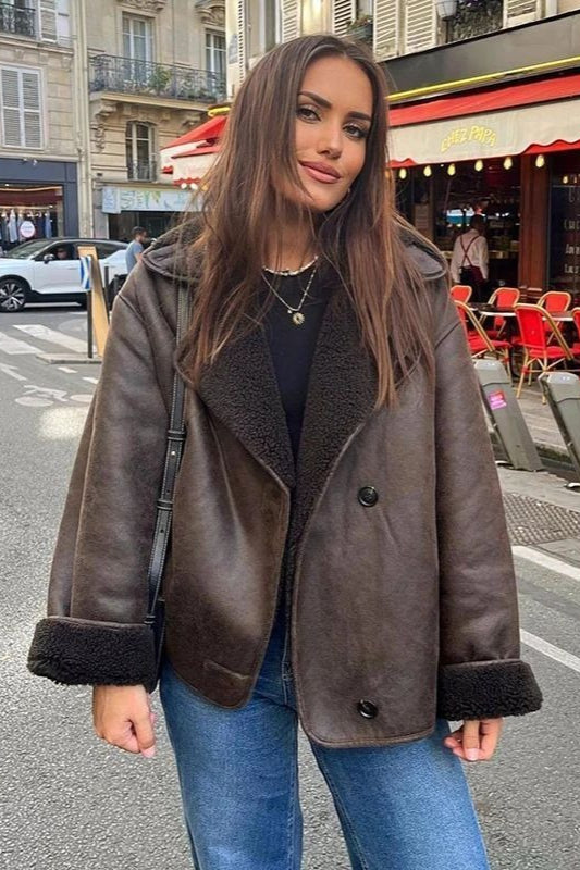 Rosemary | Women's Faux Leather Shearling Aviator Jacket
