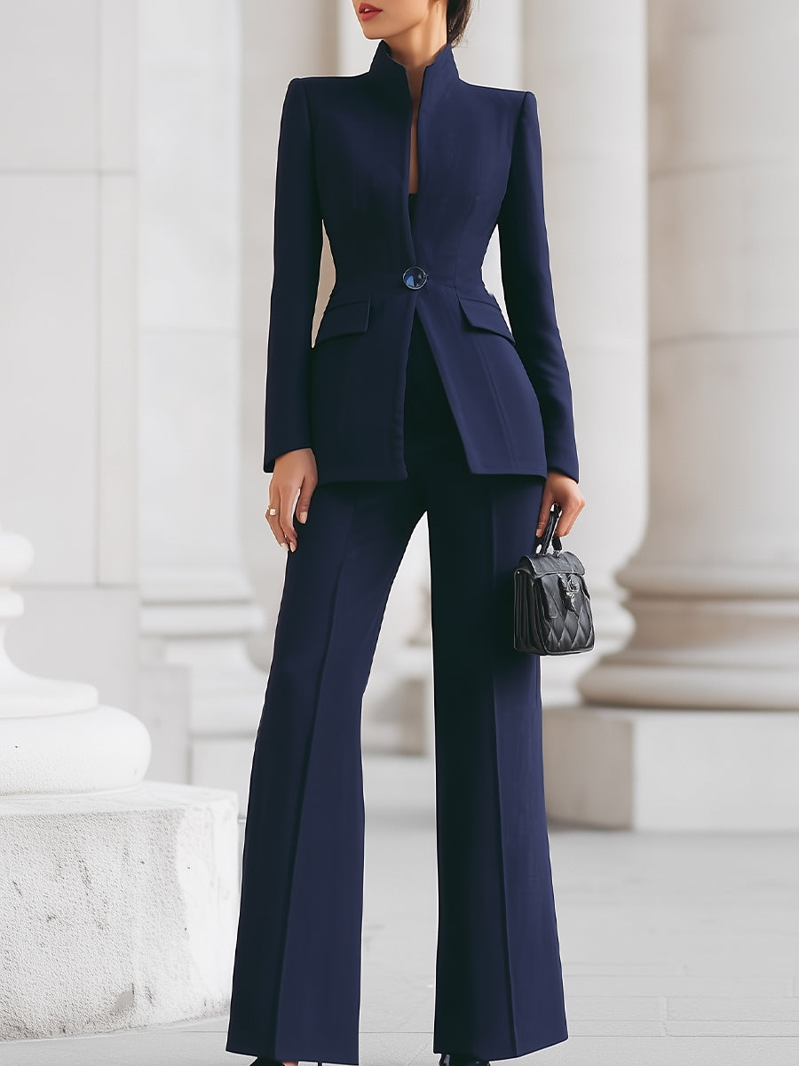 Roxana | Women's Tailored Blazer Vest Pleated Wide Leg Three Piece Suit Set