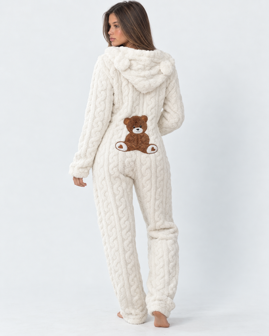 Sue | Women's Teddy Bear Plush Hooded Long Sleeve Full Length Onesie