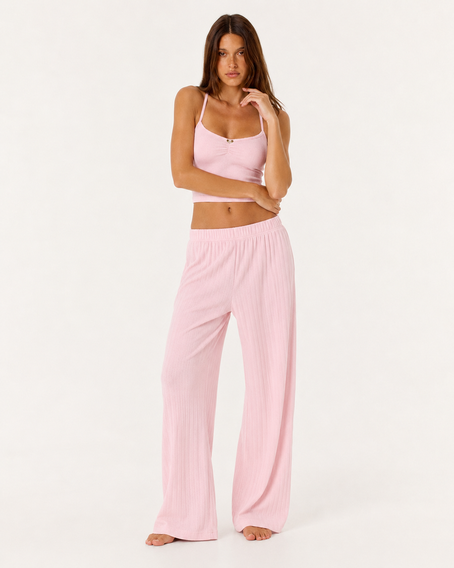 Tracy | Women's Ribbed Knit Scoop Neck Cami Pajama Set with Wide Leg Pants