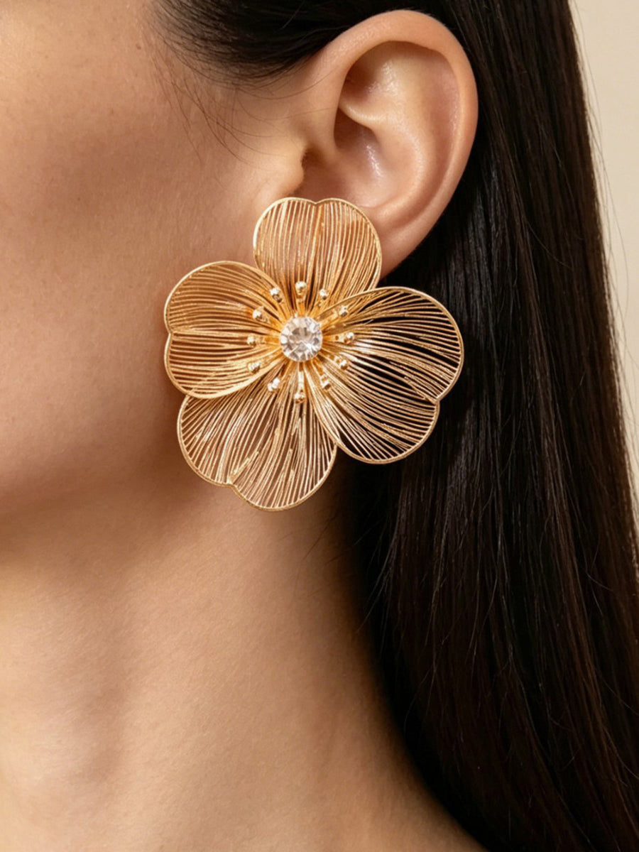 Yaretzi | Women's Floral Stud Oversized Petal Crystal Center Line Detail Earrings