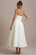 Mikayla | Women's Foldover Neck Strapless Pleated Midi Evening Party Dress