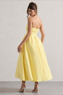 Mikayla | Women's Foldover Neck Strapless Pleated Midi Evening Party Dress
