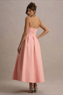 Mikayla | Women's Foldover Neck Strapless Pleated Midi Evening Party Dress