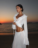 Amiyah | Women's V-Neck Tie-Front Cardigan Top with Waist-Tie Chiffon Skirt Two-Piece Set