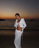 Amiyah | Women's V-Neck Tie-Front Cardigan Top with Waist-Tie Chiffon Skirt Two-Piece Set