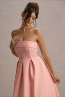 Mikayla | Women's Foldover Neck Strapless Pleated Midi Evening Party Dress