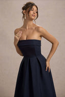 Mikayla | Women's Foldover Neck Strapless Pleated Midi Evening Party Dress