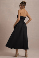 Mikayla | Women's Foldover Neck Strapless Pleated Midi Evening Party Dress