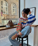 Adair | Women's Drop Shoulder Long Sleeve Striped Knit Sweater