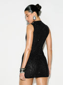 Adalyn | Women's Mock Neck Sleeveless Allover Studs Rhinestone Mini Dress