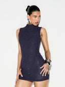 Adalyn | Women's Mock Neck Sleeveless Allover Studs Rhinestone Mini Dress