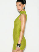 Adalyn | Women's Mock Neck Sleeveless Allover Studs Rhinestone Mini Dress