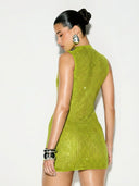 Adalyn | Women's Mock Neck Sleeveless Allover Studs Rhinestone Mini Dress