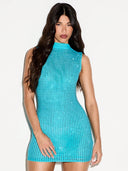 Adalyn | Women's Mock Neck Sleeveless Allover Studs Rhinestone Mini Dress