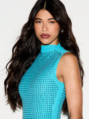 Adalyn | Women's Mock Neck Sleeveless Allover Studs Rhinestone Mini Dress