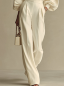 Ainslie | Women's Crew Neck Balloon Sleeve Pleated Wide Leg Two Piece Set