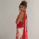 Aislinn | Women's Plunge Neck Scarf Tie Open Back Ruched Front Halter Crop Top