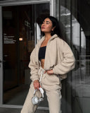 Aiyana | Women's Zip Long Sleeve Fleece Wide Leg Two Piece Set