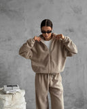 Aiyana | Women's Zip Long Sleeve Fleece Wide Leg Two Piece Set