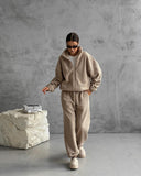 Aiyana | Women's Zip Long Sleeve Fleece Wide Leg Two Piece Set