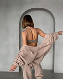 Aiyana | Women's Zip Long Sleeve Fleece Wide Leg Two Piece Set