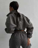 Aiyana | Women's Zip Long Sleeve Fleece Wide Leg Two Piece Set