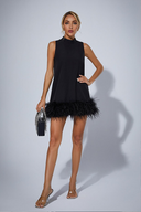 Alaina | Women's Sleeveless Mock Neck Feather Hem Mini Dress