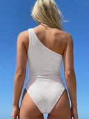 Alba | Women’s One-Shoulder Textured Swimsuit with Belt Detail