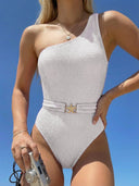 Alba | Women’s One-Shoulder Textured Swimsuit with Belt Detail