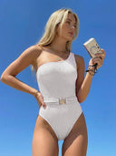 Alba | Women’s One-Shoulder Textured Swimsuit with Belt Detail
