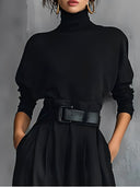 Alisha | Women's Turtleneck Long Sleeve Belted Pleated Wide Leg Two Piece Set