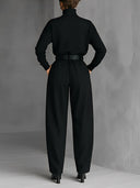 Alisha | Women's Turtleneck Long Sleeve Belted Pleated Wide Leg Two Piece Set