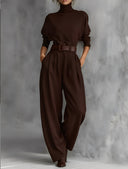 Alisha | Women's Turtleneck Long Sleeve Belted Pleated Wide Leg Two Piece Set