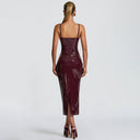Alisson | Women's Sweetheart Neck Bust Cups Back Slit Glossy Midi Dress