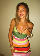 Ally | Women's Striped V-Neck Spaghetti Strap Knit Mini Dress